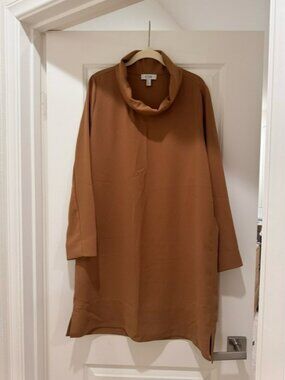 COS Long Sleeve Cowl Neck Dress in Camel Size 10